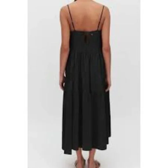 Cuyana Black Tiered Cami Midi Dress Organic Cotton with Pockets XL - Picture 2 of 10